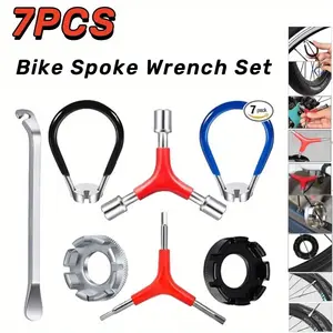 7 Pcs Portable Bicycle Spoke Tool Kit Includes 8 Way Bike Rim Truing Tool,Spoke Wrench with Rubber Handle,Cycling Repair Tools