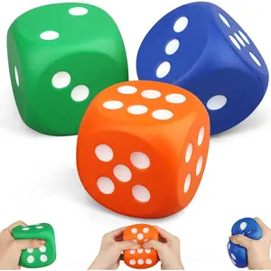 Large 3 Inch Foam Fidget Dice Toys, Jumbo Stress Toy Relief Big Dice, Squeeze Squishy Giant Large Fidgets Cube for Family Board Game Classroom Party Favors Bag Stuffer (3 Pack)