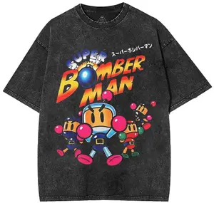 Retro Limited Super Bomberman T-Shirt, Classic Gaming Graphic Tees, Bomberman Characters Unisex Oversized Cotton Washed Tee, Video Game, Casual Fabric