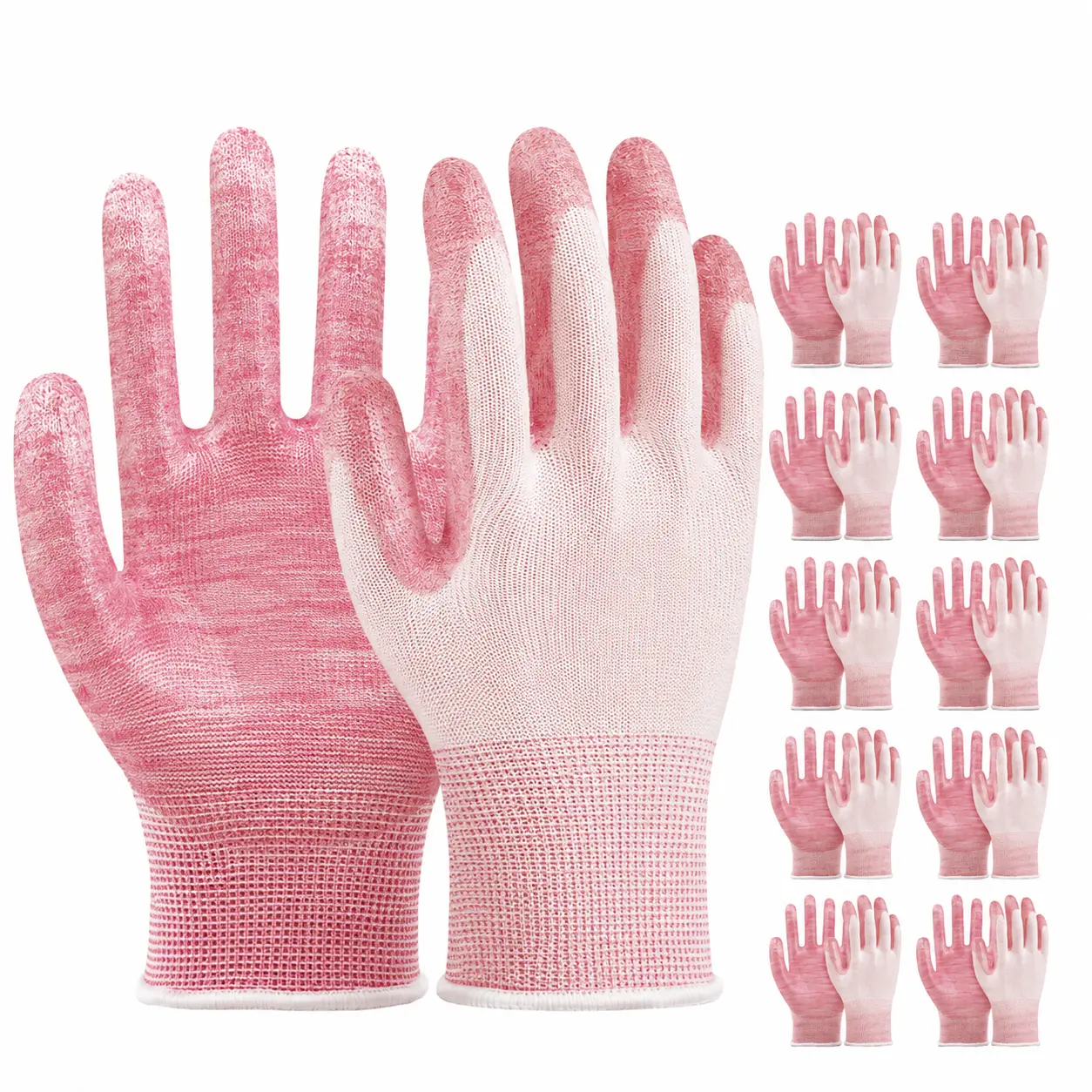 M Size PE Coated Reusable Work Gloves (12 Pairs Bulk Pack), Breathable Hand Protection Gloves for Warehouse, Home, Yard Jobs, Bulk Packs