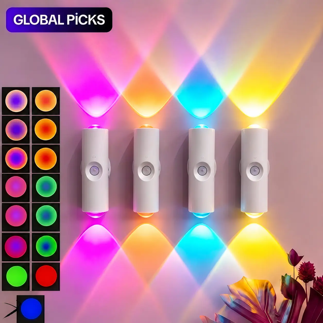 4-Pack Compact Ambient Lighting LED Night Lights - Smart Rechargeable RGB Gradient Glow Wall Lamps, Dimmable Magnetic Stick-On, USB-Charging, Long Battery Life, ABS Frame for Room Decor