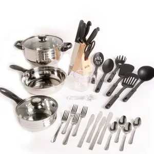 Gibson All U Need Stainless Steel Total Kitchen Combo Set - 32 Pieces - Black Cookware