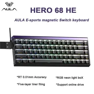 AULA HERO 68 HE E-sports Gaming Magnetic Switch Keyboard 60% Wired RGB Neon Light Box Customizable Lighting Hot Swap 8K Return Rate Custom Mechanical Keyboard Support Online Drive