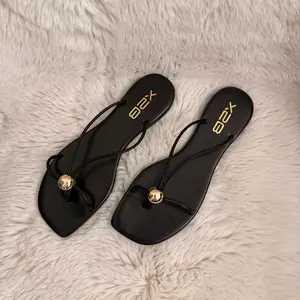Ultra Thin T-Strap Square Toe Thong Flat Sandals