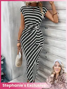 Stephanie's Exclusive Striped Round Neck Dress, Stylish Women's Clothing, Perfect for Casual Wear & Special Occasions, Must-Have Fashion Item