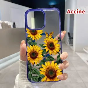 TransparentMagneticPhone Case for iPhone 15 16 14 Pro Max 13 12 11 XR XS Plus E Sunflower  Butterfly Pattern Shockproof Air-Guard Corners Acrylic Hard Shell