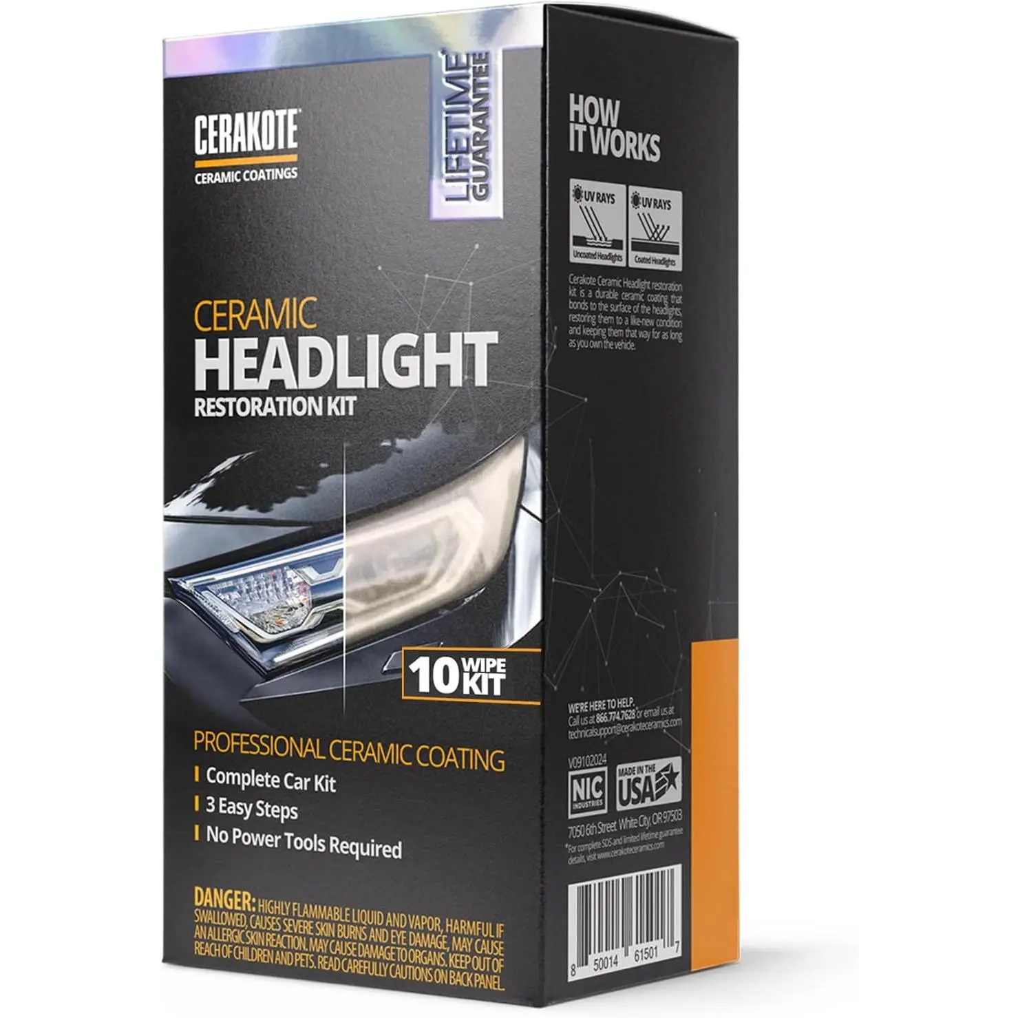 CERAKOTE® Ceramic Headlight Restoration Kit – Guaranteed To Last As Long As You Own Your Vehicle – Brings Headlights Back to Like New Condition - No Power Tools Required - 10 Wipe Kit