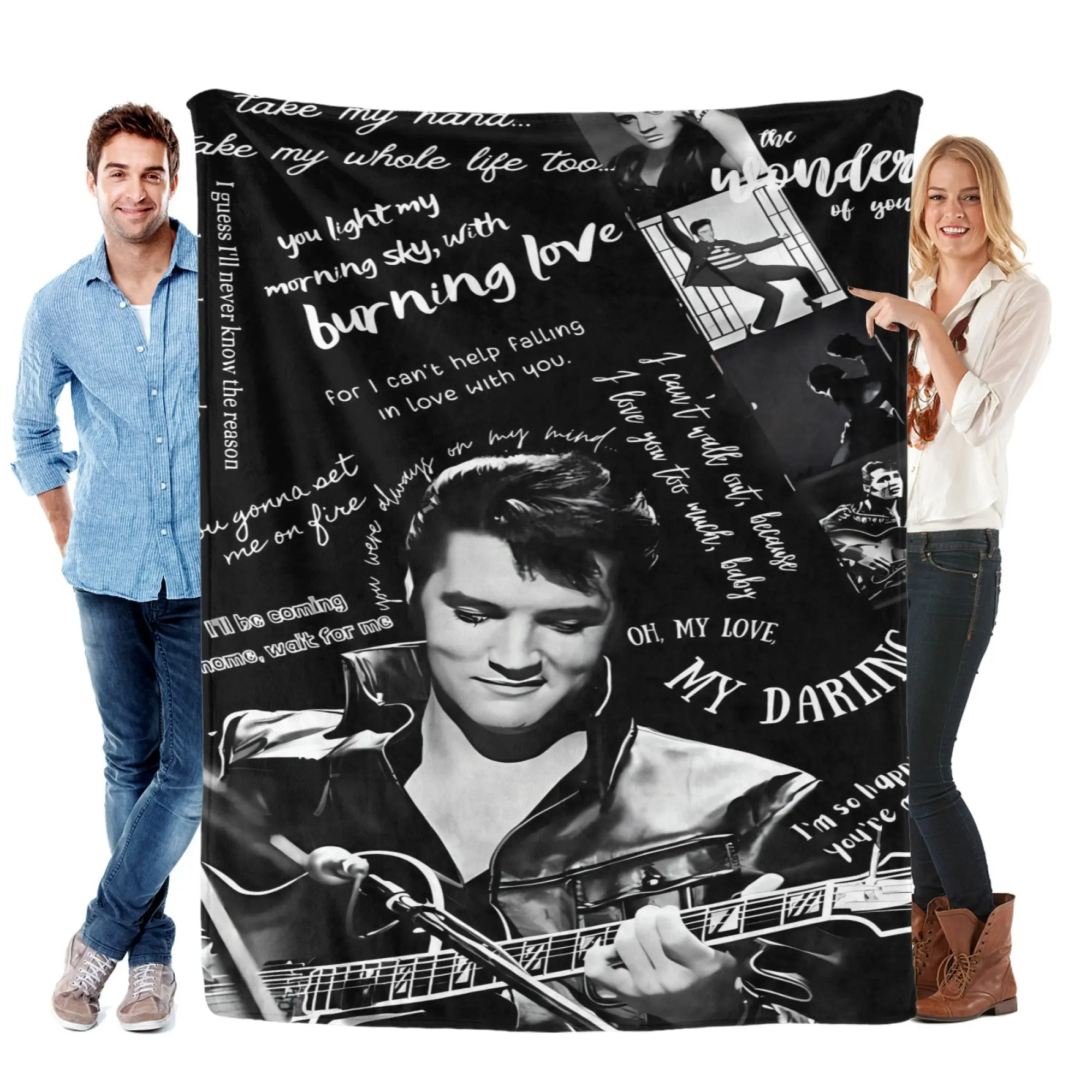 Elvis Presley Blanket Vintage Music Legend Throw Blanket Black White Fleece Blanket King Of Rock And Roll Fan Gift Bedroom Decor