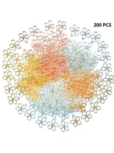 200 Open-Ended Flower Pendants Alloy Hollow Petal Decorations, DIY UV Resin Pressed Necklace Earrings Bracelet Jewelry Making, Diy With Charms (mixed Colors)