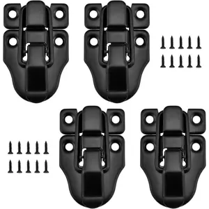 Toggle Hasp Latches Hardware with Hardening Screws, 4 Pack Black Classical Duckbilled Tool Box Buckle Latch Locks Replacement for Cabinet, Guitar Case, Chest,  Box, Ordinary Wooden Box