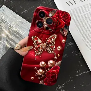 Red $ Blue Butterfly Pattern Phone Case , Soft Silicone, Fully Protected and Shockproof Cover For iPhone 17 16 15 Pro Max 14 13 12 11 X Plus Complete Protection