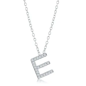 Sterling Silver Micro Pave "E" Pendant Necklace