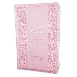 Bible in Spanish for Women with Zipper and 14 Point Font Reina Valera 1960 Imitation Leather Light Pink with index