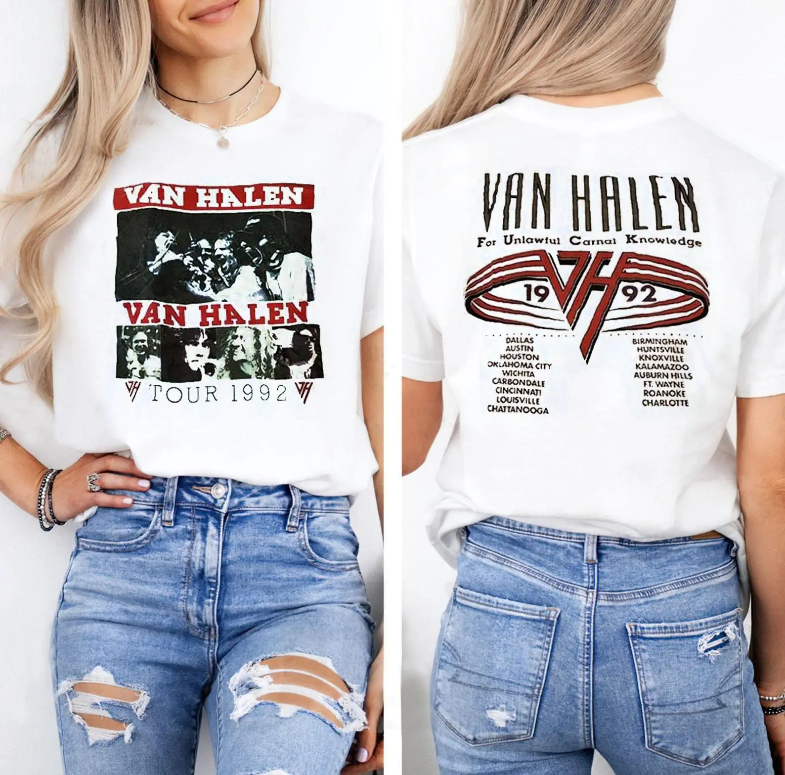 Van Halen For Unlawful Carnal Knowledge Tour 1992 Two-Sided T-Shirt – 80s Rock Merch - Streetwear Style