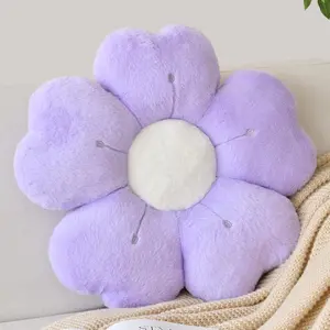Flower Shaped Cute Decorative Throw Pillow Soft Artificial Rabbit Fur for Couch Bed Chair Floor Seating Cushion for Bedroom Living Room Décor 14.9" Lavender