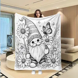 Vintage Daisy Butterfly Dwarf Coloring Book Blanket, Multifunctional Camping Travel Cozy Throw Blanket, Flannel Blanket for All Seasons Gift