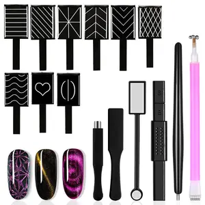 15count Nail Magnet Set Cat Eye Gel Nail Polish Magnet Wand Magnetic Nail Polish Cat Eye Magnet for Nails Cat Eye Magnets Sticks Nail Design Tools Nail Art