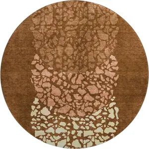 HomeRoots 653593 8 ft. Chili Red & Ivory Abstract Transitional Washable Round Area Rug - Curvilinear, Dual-Colored, Full-Sized, Multi-Tonal, Orange-Red, with UV Protection, Curvilinear Area Rugs, Dual-Colored Area Rugs
