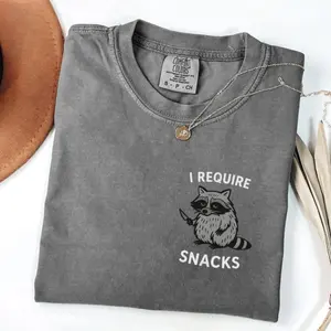 I Require Snacks Comfort Colors T-Shirt, Raccoon T-Shirt, Feral Snack Tee, Goblincore Animal Lover Gift, Raccoon Meme Shirt, Chaotic Shirt