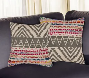 HomeRoots 554581 Bohemian Gray Chevron Cotton Throw Pillow - Set of 2