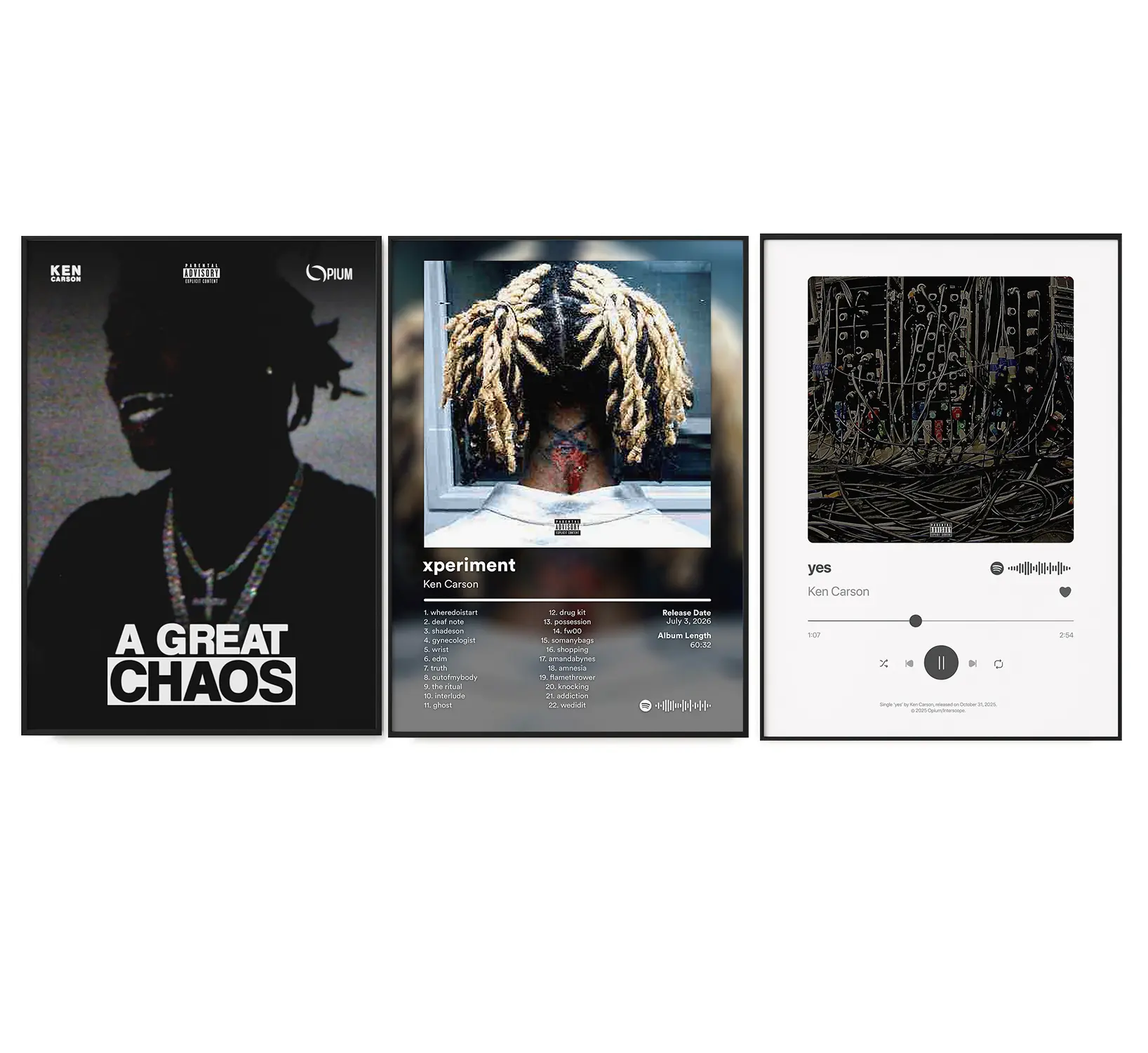 Set Of 3 Ken Carson Rapper Music Album Cover Poster Wall Art HD Print Unframed Aesthetic Room Home House Modern Wall Decor Trendy Gift.