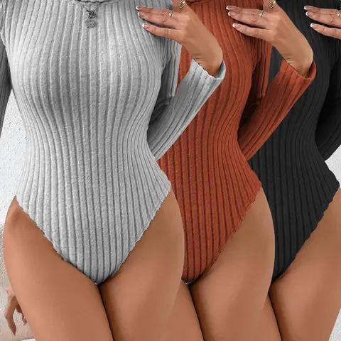 【Black Friday】Women's Fall & Winter High Neck Long Sleeve Three-Piece Bodysuits Set, Casual Slim Fit, Fashion Wear for Halloween and Christmas