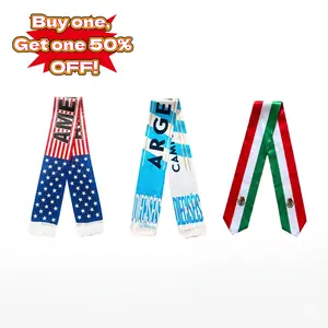 【Buy 1 Get 1 50% Off】 Double-Sided Satin Flag Scarf, Polyester National Flag Style Scarf for Men, Game Day Stadium Party Accessory (Argentina, Mexico, America Designs)