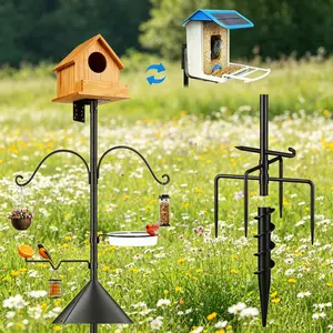 93 Inch Bird Feeder Pole Kit, Outdoor Bird Feeding Station with Squirrel Guard Baffle, Bird Bath for Wild Bird Watching