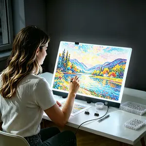 A2 60x40cm Three-Level Dimming LED Light Board with Stand for Diamond Painting Calligraphy & Art Drafting USB Power Tracing Pad Office Supply Kit