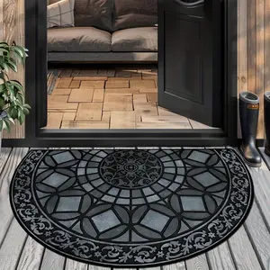 American Retro Geometric Print Half Round Welcome Mat, Soft Washable Foldable Carpet for Home Decor, Vintage Design Rug, Hotel Entrance Bathroom Hallway Bedside Outdoor Use, Home Decor Rugs
