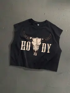 Vintage Distressed Ox Horn Letter Graphic Print Oversized Cropped Tank Top Men Crop Top White Crop Top Men Graphic Tees Men Crop