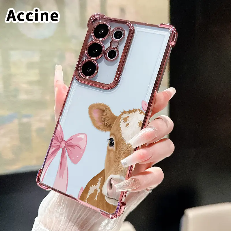 Phone Case Compatible with Samsung Galaxy S26 Ultra S24 Plus S25 S22+ FE Edge Calf with Bow Pattern Four Corners Anti-drop Cellphone Protective Durable Total Coverage Shockproof Phone Cover