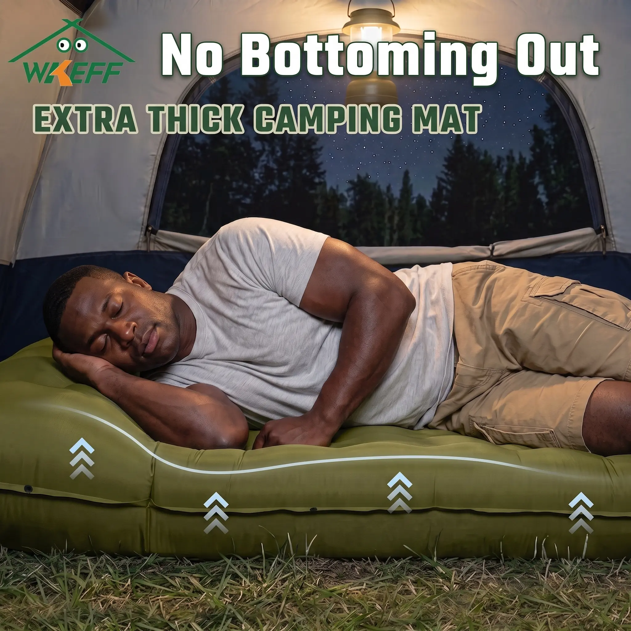 WKEFF Camping Sleeping Pad, Ultralight Camping Mat with Pillow, Built-in Foot Pump Inflatable Sleeping Pads Compact for Camping Backpacking Hiking Traveling Tent, Single, Green