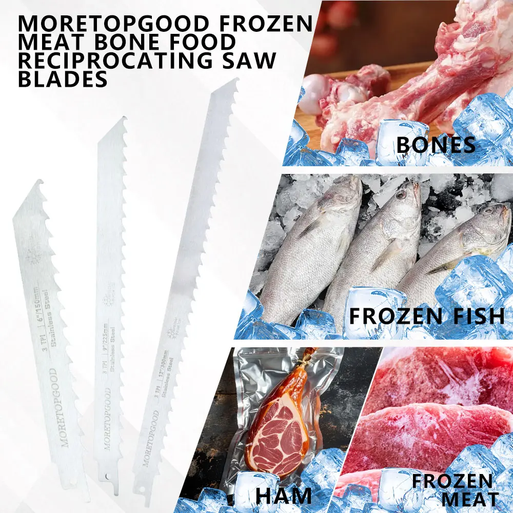 Stainless Steel Reciprocating Saw Blades for Frozen Meat Bone Cutting,3 TPI Food Saw Blades-5 Pack