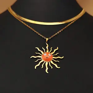 An Ancient Greek Totem Enamel Sun Pendant Necklace - A High-end, Stylish Clavicle Chain with a Minimalist Luxury Vibe, Designed for Women’s Layered Wearing. Perfect as a Birthday Gift for Friends