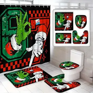 This 1/4-piece TikTok trending 6/7 themed shower curtain set includes a non-slip mat, a U-shaped rug, and a toilet seat cover. Perfect for bathroom décor, partitioning, and beautifying the space. Comes with 12 shower curtain hooks.