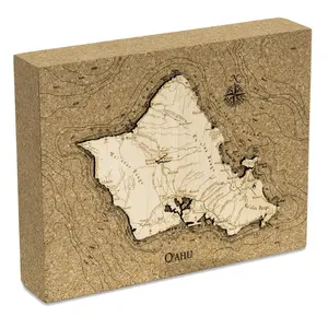 Oahu, Hawaii Topographic Cork Decoration