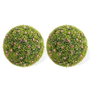 【Christmas Gift】2 Pack 20 Inch Artificial Topiary Balls with Pink Flowers - Large Hanging Topiary Balls for Indoor Outdoor Decor Wedding Housewarming