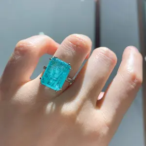 Bold Aqua Emerald-Cut Cocktail Ring