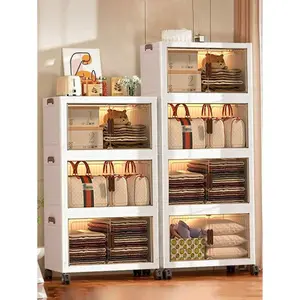 5-Layer Foldable Plastic Storage Cabinet with Doors & Wheels, Stackable Large-Capacity Home Organizer for Bedroom, Kitchen, Easy Assembly & Space-Saving Indoor Cupboard