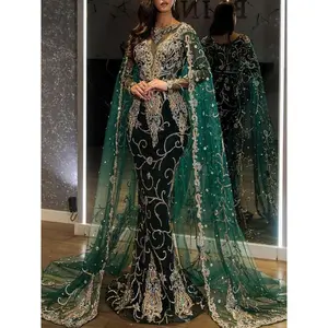 Women Sexy Gold Shower Evening Dress Wide Hem Long Sleeve Evening Gown Formal Women Clothing