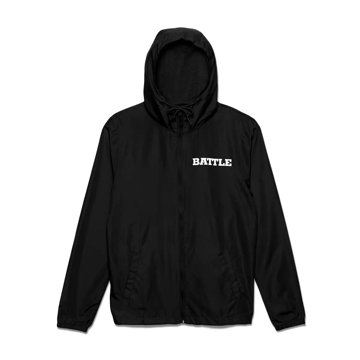 Men's High Neck Full Zip Elastic Polyester Windbreaker Coat - Menswear Activewear with Pocket, Breathable Mesh Lining
