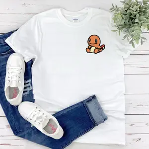 Pokemon Inspired Cute Charmander Embroidered Shirt, Pokemon T-Shirt, Charmander Pokemon, Teen Adult Shirt, Unisex Tshirt, Charmander Shirt Crew Neck Crew Neck Top Crewneck