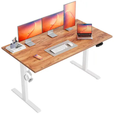 Agilestic 63 Inch Adjustable Electric Standing Desk,Morden Sit to Stand Desk,Computer Desk for Home Office Workstation,Oka/White/Black/Rustic Brown summergarden Laptop Desk, Height Adjustable Desk