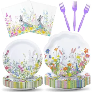 YY 200 Easter Party Paper Plates Disposable Dinnerware Set Serve 50 Dinner Plates Napkins with Forks