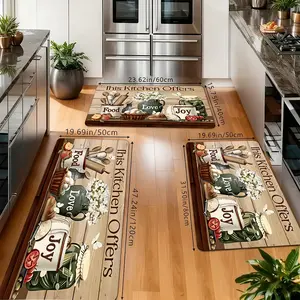 Farmhouse "This Kitchen Offers Food Love Joy" Kitchen Rugs Set, Non-Slip Washable Floor Mats, Rustic Kitchen Utensil Print Runner Carpets for Kitchen, Entryway & Farmhouse Decor