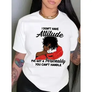 Women's Graphic Print T-Shirt - Bold "I Don't Have Attitude..." Slogan & Red Fashion Glasses Design, Soft Breathable Fabric, Short Sleeve Round Neck Casual Top for Summer & Spring, Machine Washable