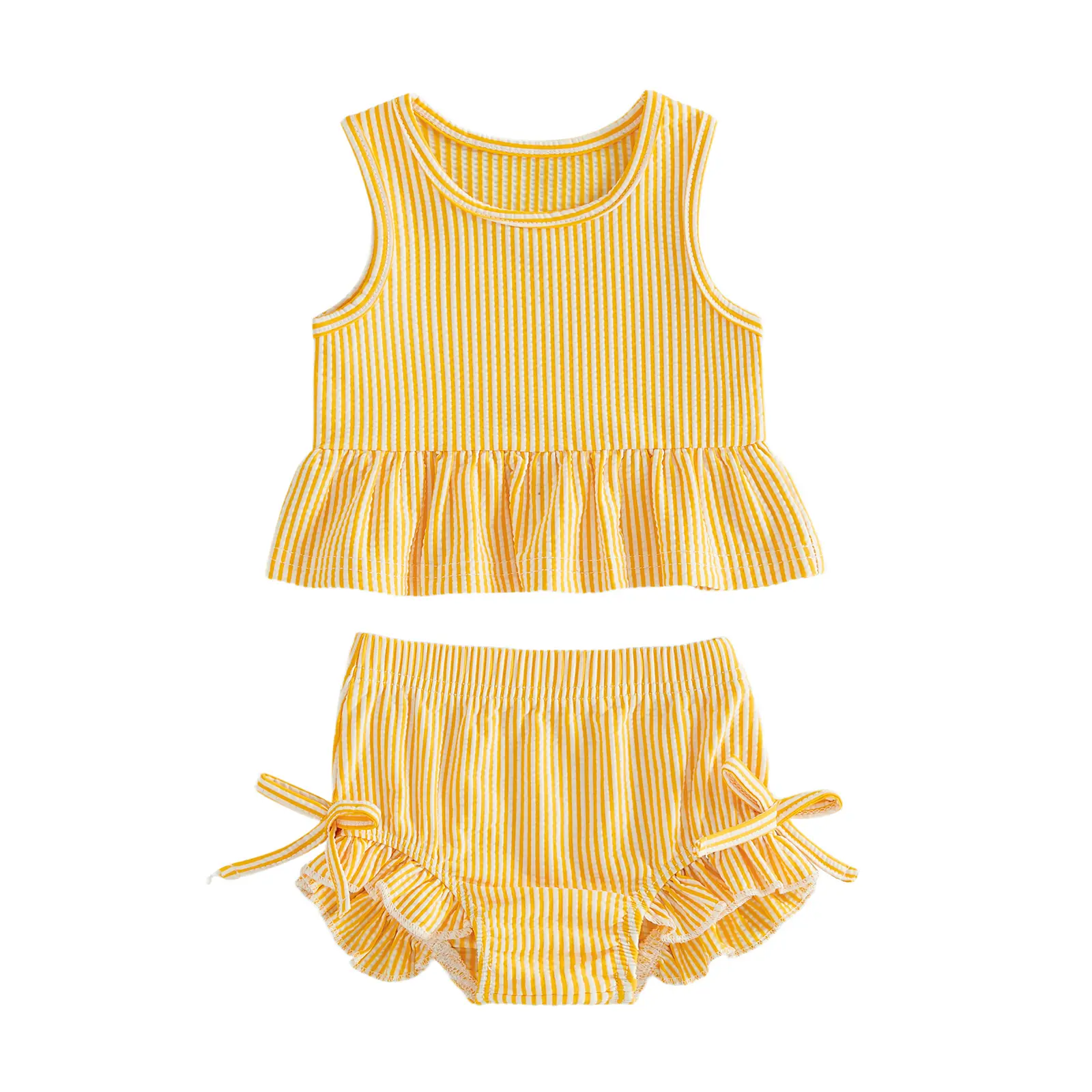 Meihuida Baby Swimsuit Girl Toddler Bikini Sets Sleeveless Ruffle Striped Bathing Suit Infant Beach Swimwear