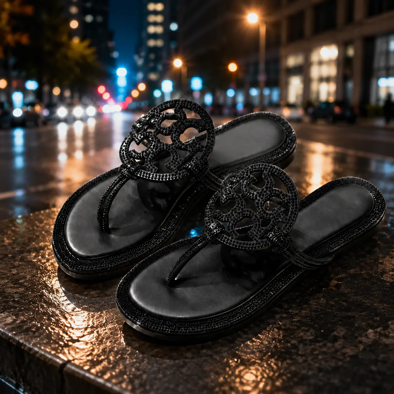 Women’s Rhinestone Flip Flops Luxury Crystal Embellished Flat Sandals Summer Beach Casual Slip On Shoes