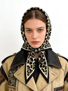 Spring Summer Leopard Print Multifunctional Triangle Scarf Head Wrap Shawl, Street Style, Suitable for Daily Use, Office, Vacation